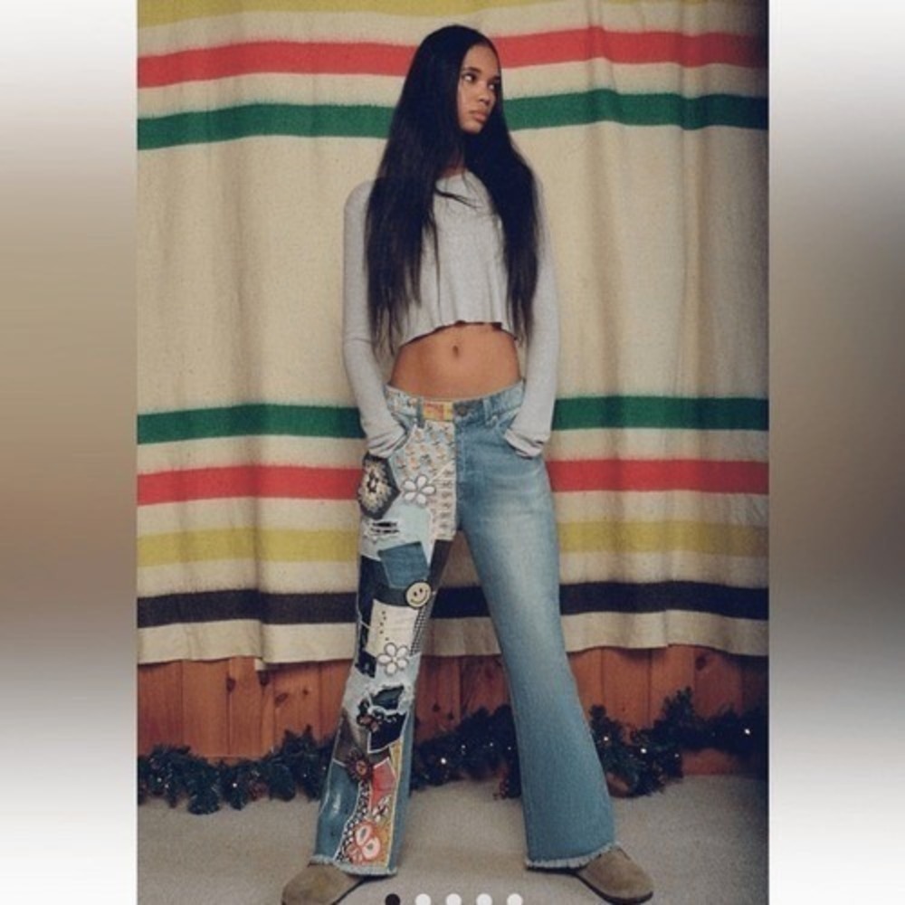 BDG Jeans crocheted patchwork denim high rise Hippie Festival women's 29 NEW - Picture 2 of 12